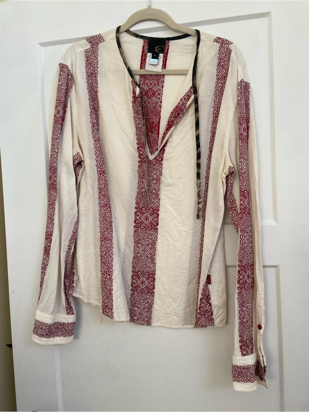 Roberto Cavalli vintage archive collection Cream Boho Stripe Peasant Top